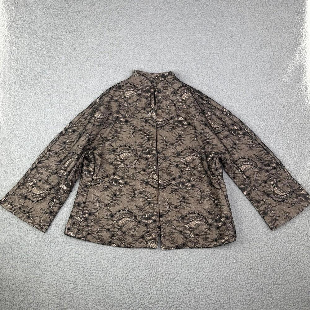 Chicos Lace Beaded Embellished Open Front Jacket Black Cream Size 2 (Large)